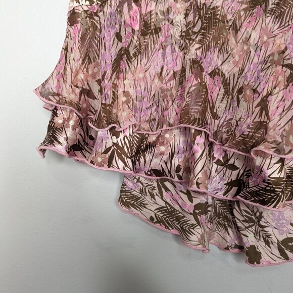 Fray Pink Palm Leaf Print Silk Layered Mini Skirt Side Zip Size 4 - Picture 4 of 10